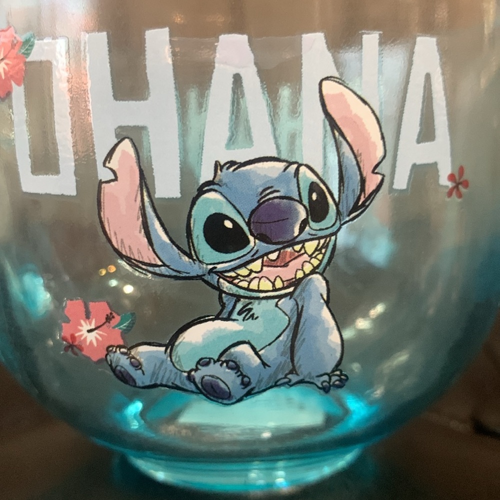 New Disney's Stitch Ohana Blue Clear Glass Tea Cup Coffee Mug Lilo & Stitch - Picture 2 of 8